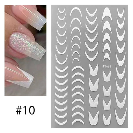 3D Silver Frame Nail Sticker Silver Bronzing Stripe Lines Sliders For Nails Tribal Pattern Decals Marble Blooming Nail Tattoos