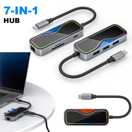 USB C HUB 20W Wireless Charging 1000M RJ45 Network Port USB 3.0 HUB Dock Station Type C to HDMI-compatible Adapter USB Splitter