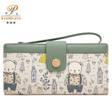 Cute Bear Cartoon PU Leather Lady Long Hand Holding Large-Capacity Card Holder Women`s Wallet Girl Fashion Coin Purse Wristband