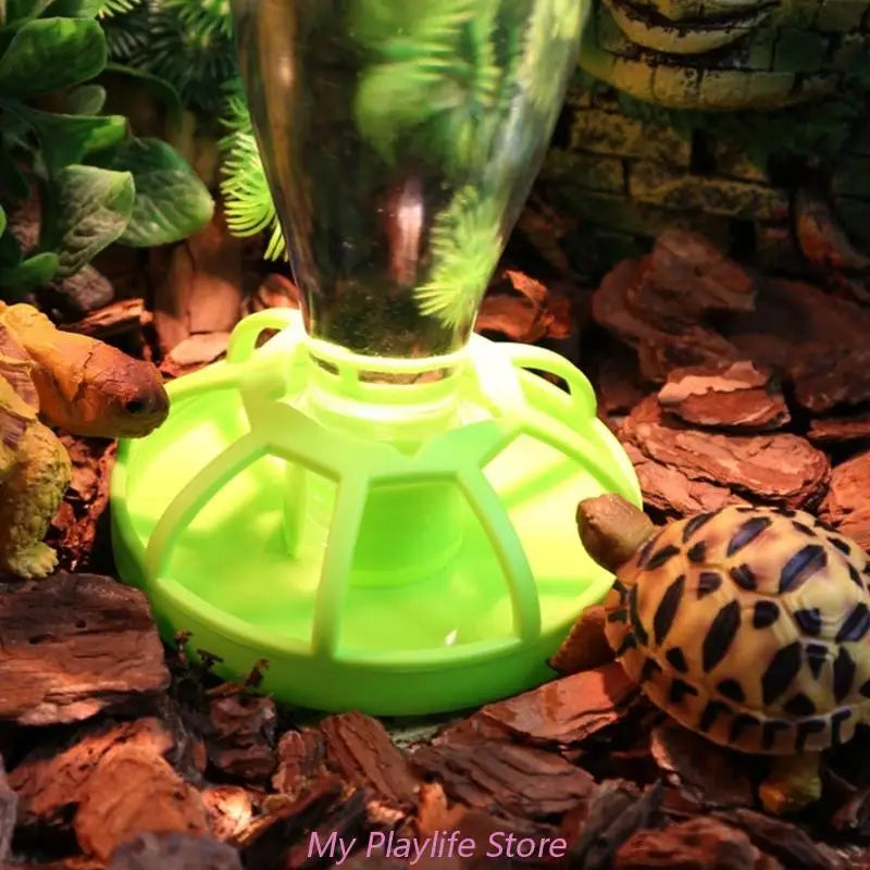 Reptile Water Drinker Feeder Water Dispenser Bottle Aquarium Ornament Terrarium Dish for Turtle Food and Water Bowl with Fence