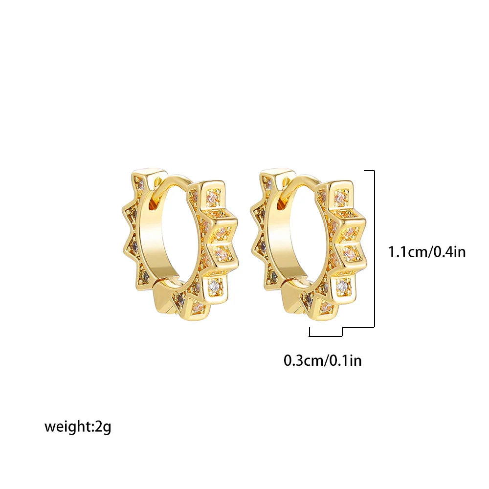 Chic Sunflower Mini Hoop Earrings for Women Gold Plated Cubic Zirconia Geometric Ear Cuff Huggie Hoops Piercing Jewelry