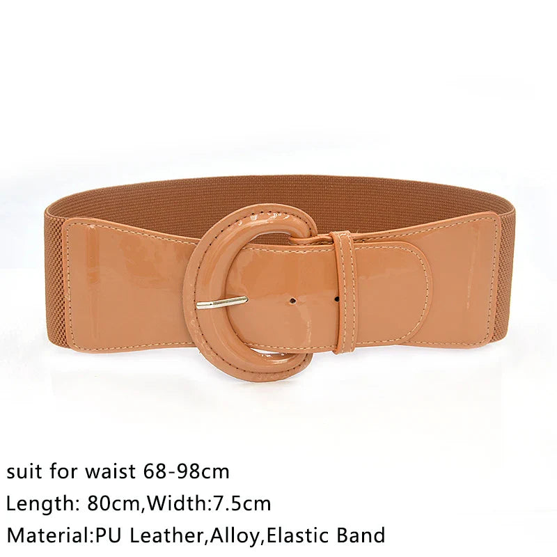 Women Elastic Stretch Waistbands  Female Gold Round Buckle Belts Fashion Wide Waist BeltsLadies Decorative Belt For Dress Coats