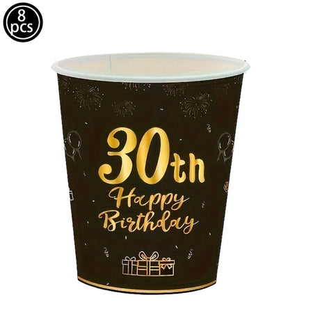 30th 40th Birthday Black Gold Men Women Party Supplies Plates Decoration Disposable Paper Tableware Cups Napkins Vintage Party