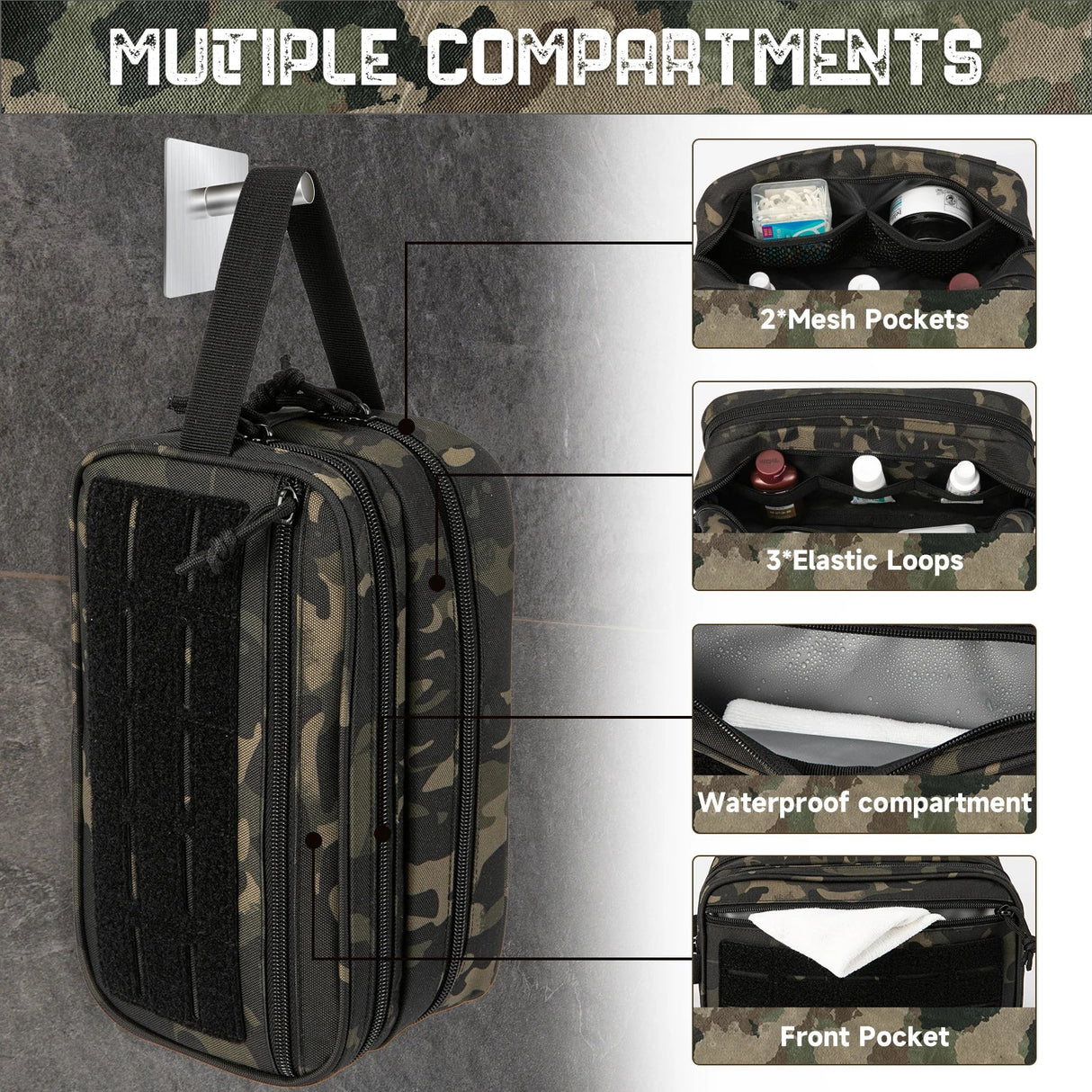 QT&QY Tactical Toiletry Bag For Men Hygiene Bag Military Tool Molle Pouches Small Dopp Kit Mens Shaving Kit Travel shower Bag