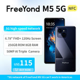 FreeYond M5 5G 6.78" FHD+ 120Hz Screen Dimensity 6020 50MP 256GB ROM 16GB RAM (8GB Extended RAM)  NFC Android 13 Triple Slots