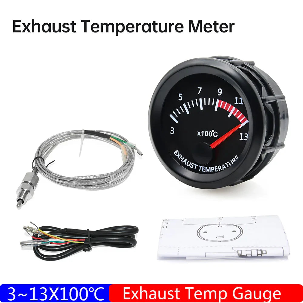 2" 52MM Exhaust Gas Temp Gauge Racing Meter White LED EGT Auto Car 3~13X100℃ EGT Temperature Meter+Sensor for Gasoline Car 12V