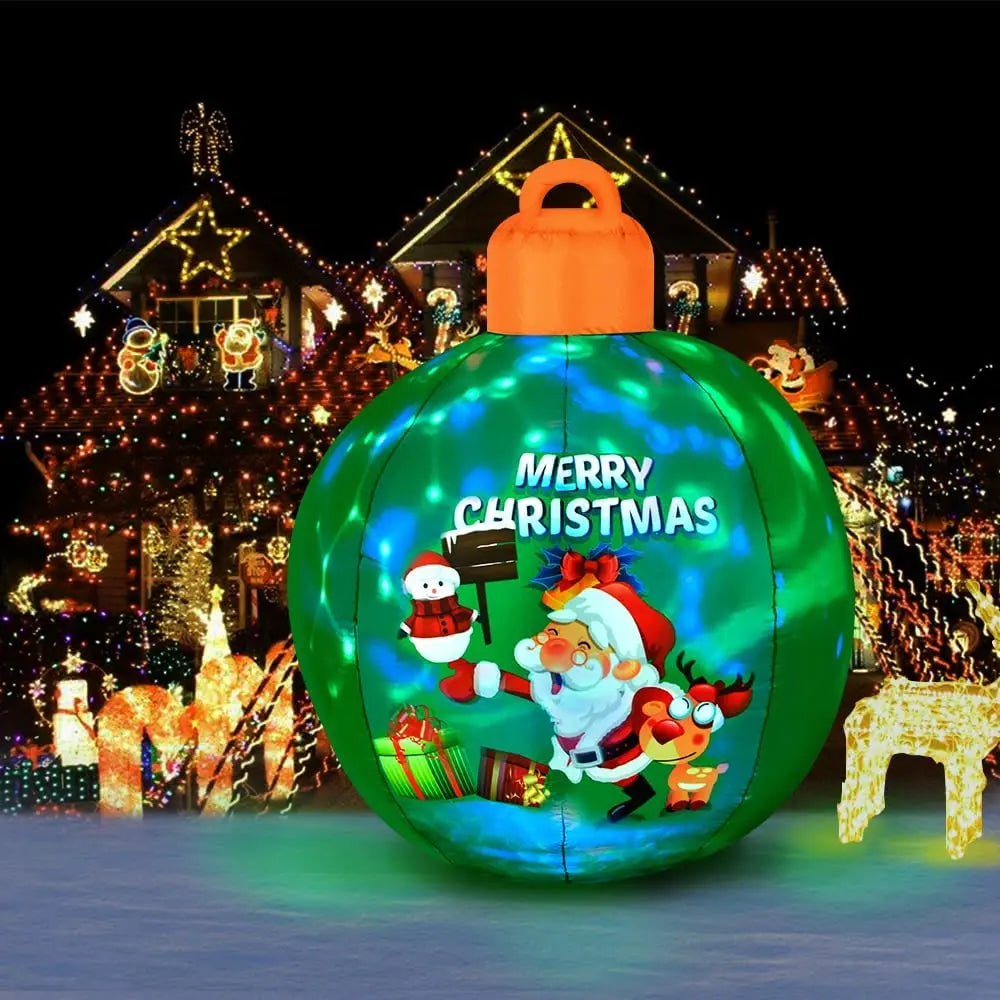 Light up Inflatable Christmas Ball with Air Blower Christmas Decoration Outdoor Blow up Xmas Ornaments Outside with LED Lights