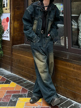 REDDACHiC Men's Denim Suit Bomber Jacket & Baggy Jeans 2-piece Set Brushed Wide Leg Pants Oversize Coat Hiphop Harajuku Clothes