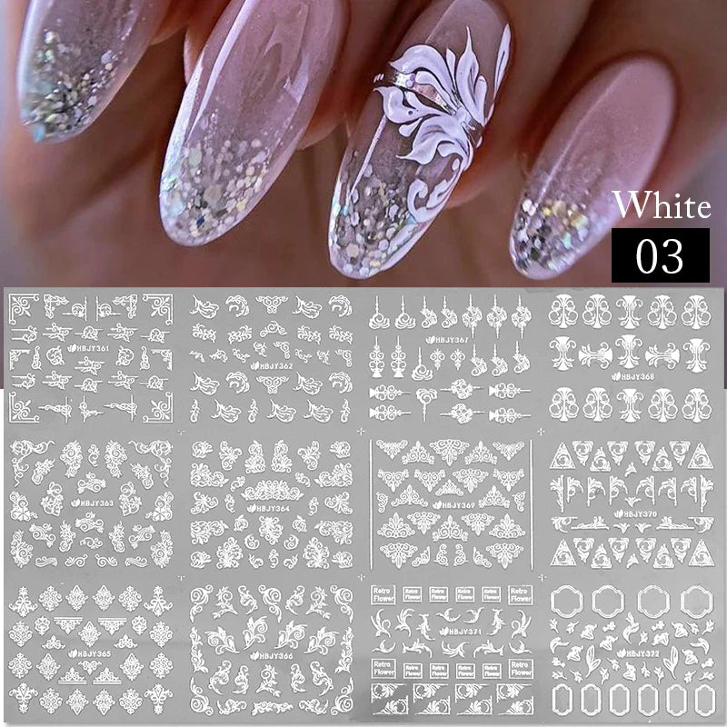 12 Designs Nail Stickers Set Mixed Floral Geometric Nail Art Water Transfer Decals Sliders Flower Leaves Manicures Decoration