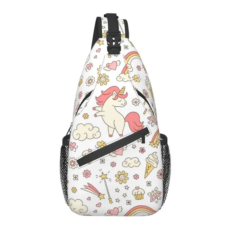 Unicorn Rainbow Sling Bags Men Cool Shooting Star And Magic Wand Shoulder Chest Crossbody Backpack Cycling Camping Daypack