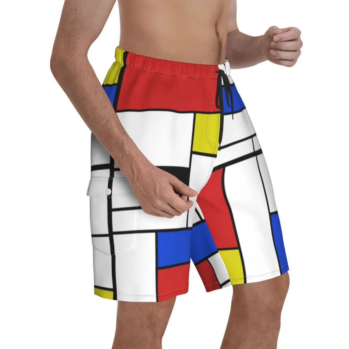 Mondrian Line Board Shorts Colorful Plaid Board Short Pants Hot Men Comfortable Print Swim Trunks Big Size