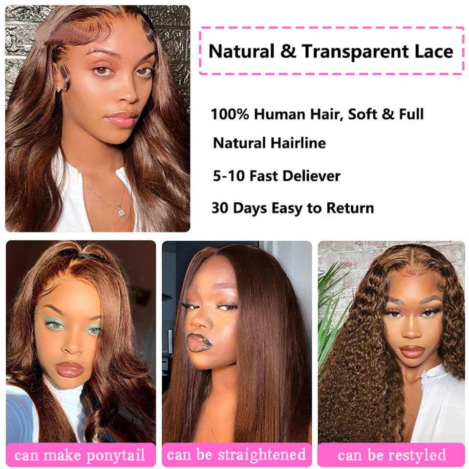 Chocolate Brown Lace Front Human Hair Wigs For Women Brown Body Wave 13x6 Hd Lace Frontal Wig Female Pre Plucked Glueless Wig