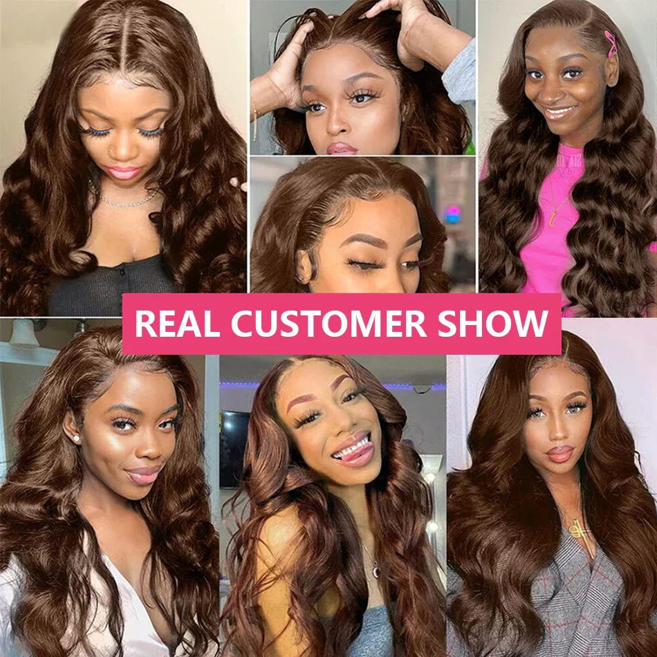 HD Chocolate Brown 13x4 Body Wave Lace Front Wig Glueless Brazilian Brown 13x6 Lace Frontal Wigs For Women Human Hair Preplucked