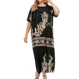 Prairie Chic bronzing Geometric Printing Loose Summer Plus Size Women's Clothing Round Neck 3/4 Sleeve Women's Long Dresses