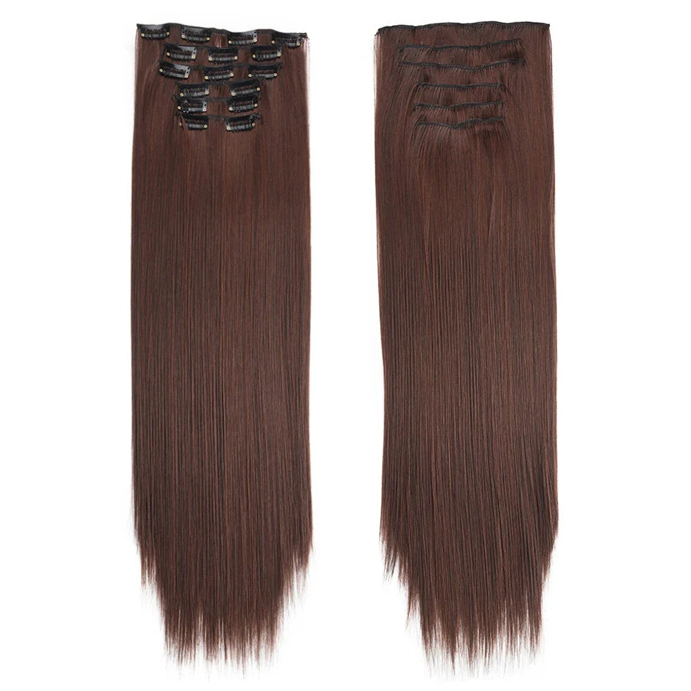 Synthetic Clip in Hair Extensions 6 Pcs/Set 16 Clips Long Straight Hairpieces Clip On Hair Extension for Women Blonde