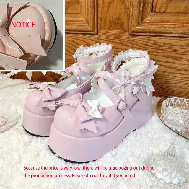 HEYDRESS Cosplay Sweet tea party Mandarin duck shoes Cos Girl Cream Bubbles Bow Kawaii Shoes Lolita Girls High Heel LoliShoes