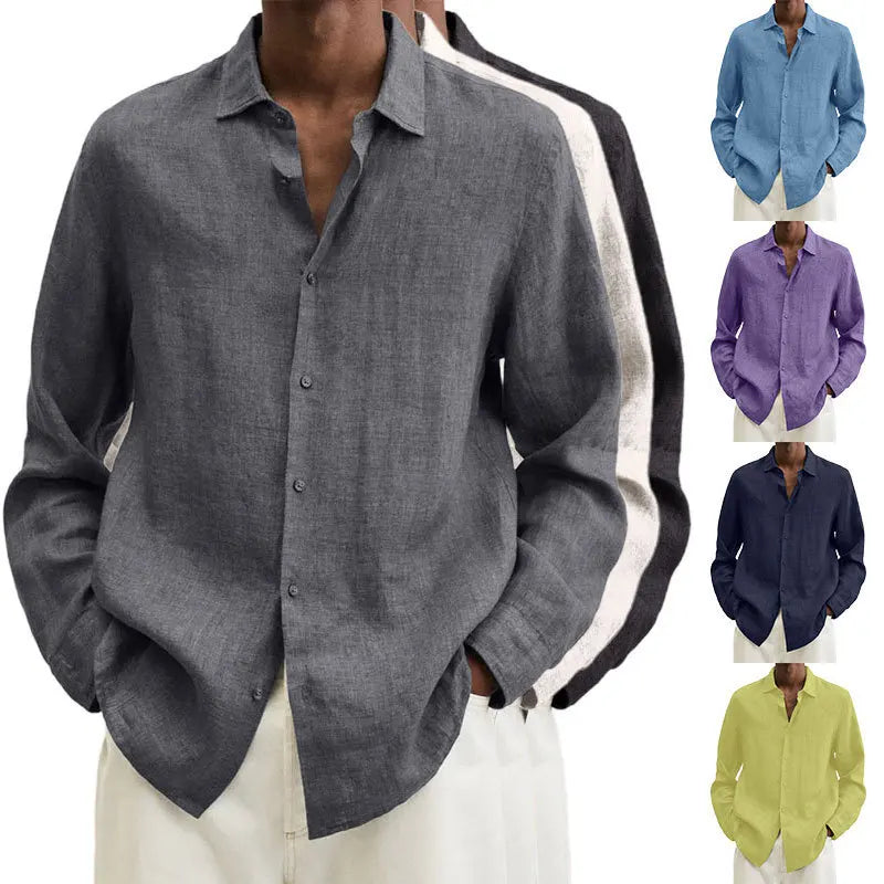 Men's Casual Shirt Long Sleeved Solid Color Lapel Shirt Loose Button Fashion Top Four Seasons Men's Clothing