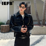 IEFB Elegance Men's Jackets Autumn New Trendy Male Clothing Personality Shiny Leather Short Coat Korean Style Luxury Tops 9C1608