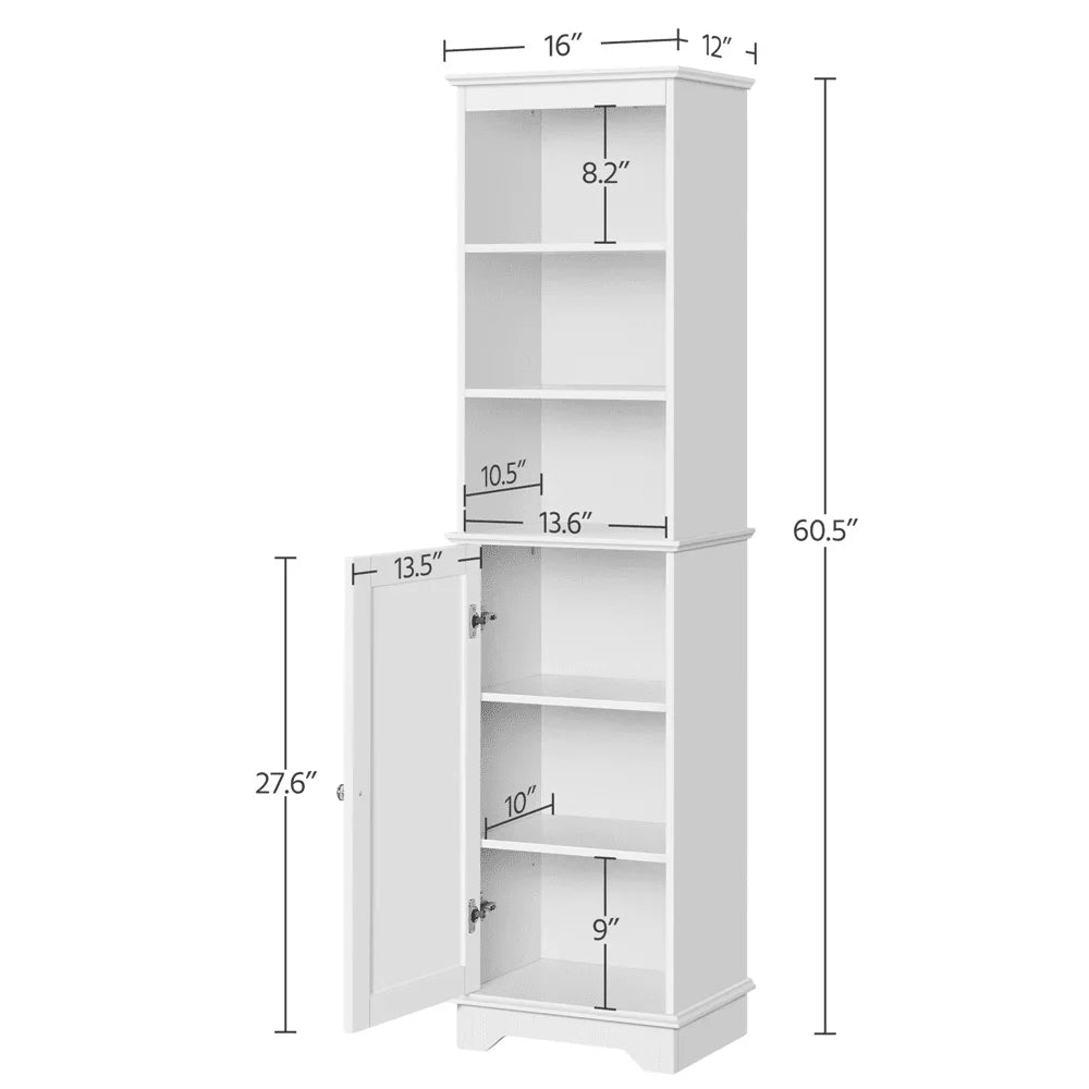 SMILE MART Wooden Slim Bathroom Floor Cabinet for Small Space, White