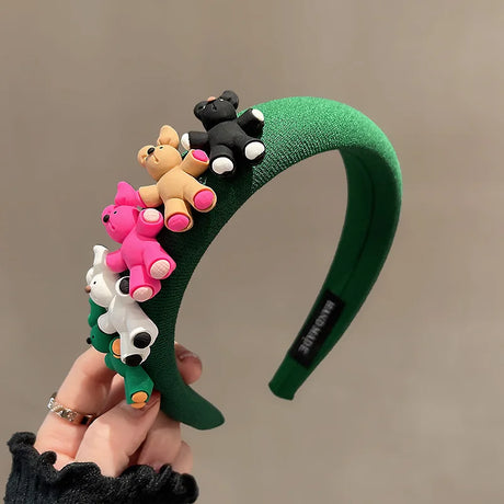 Korean Colorful Bear Headband Girl Cartoon Headwear Kids Animal Headdress Women Fashion Hair Hoop Makeup Adult Hair Accessories