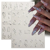 3D Silver Frame Nail Sticker Silver Bronzing Stripe Lines Sliders For Nails Tribal Pattern Decals Marble Blooming Nail Tattoos