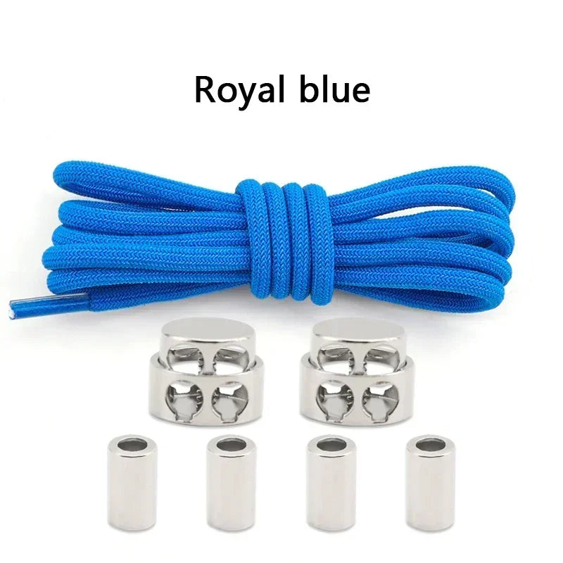 1Pair Round Elastic Laces Sneakers Lock Shoe Laces Without Ties Metal Buckle Laces Kids Adult No Tie Shoelaces Shoes Accessories