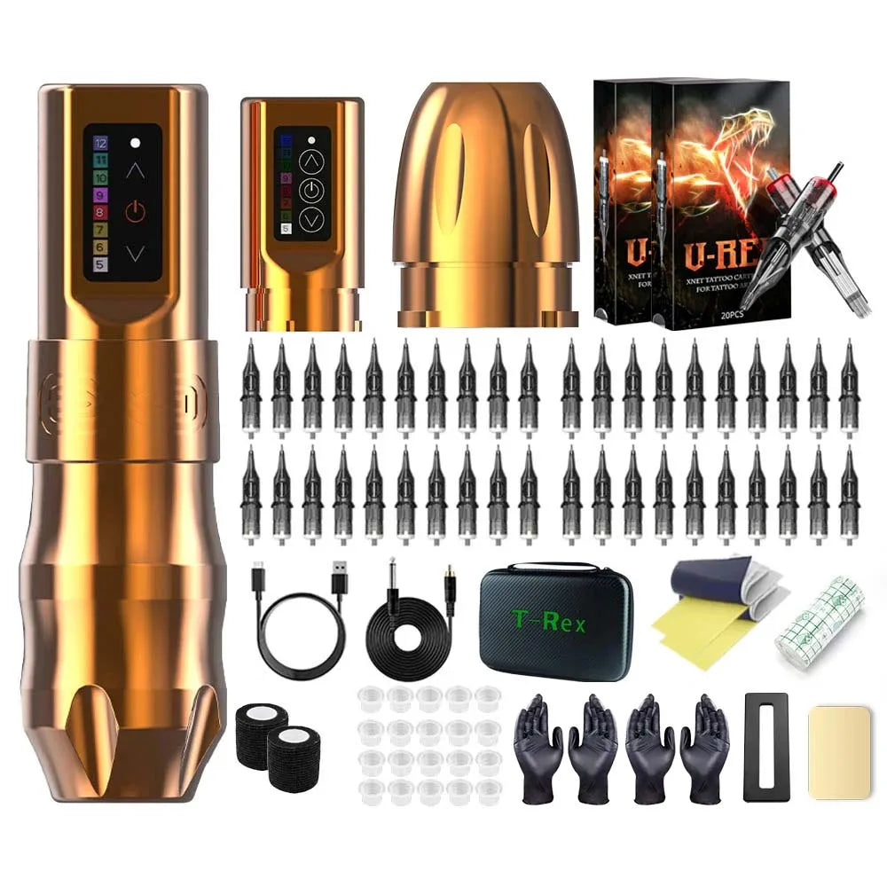 T-Rex Professional Wireless Tattoo Pen Machine Kit Powerful Cartridge machine 2400mAh Battery Beginners Roatry For Body Artist