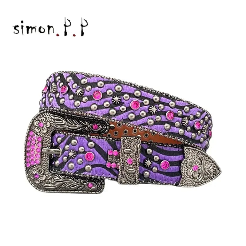 Punk Rock Colorful Rhinestones Belt Studded Western Bling Belts Y2K for Women Men Cowgirl Cowboy with Diamond Ceinture Femme