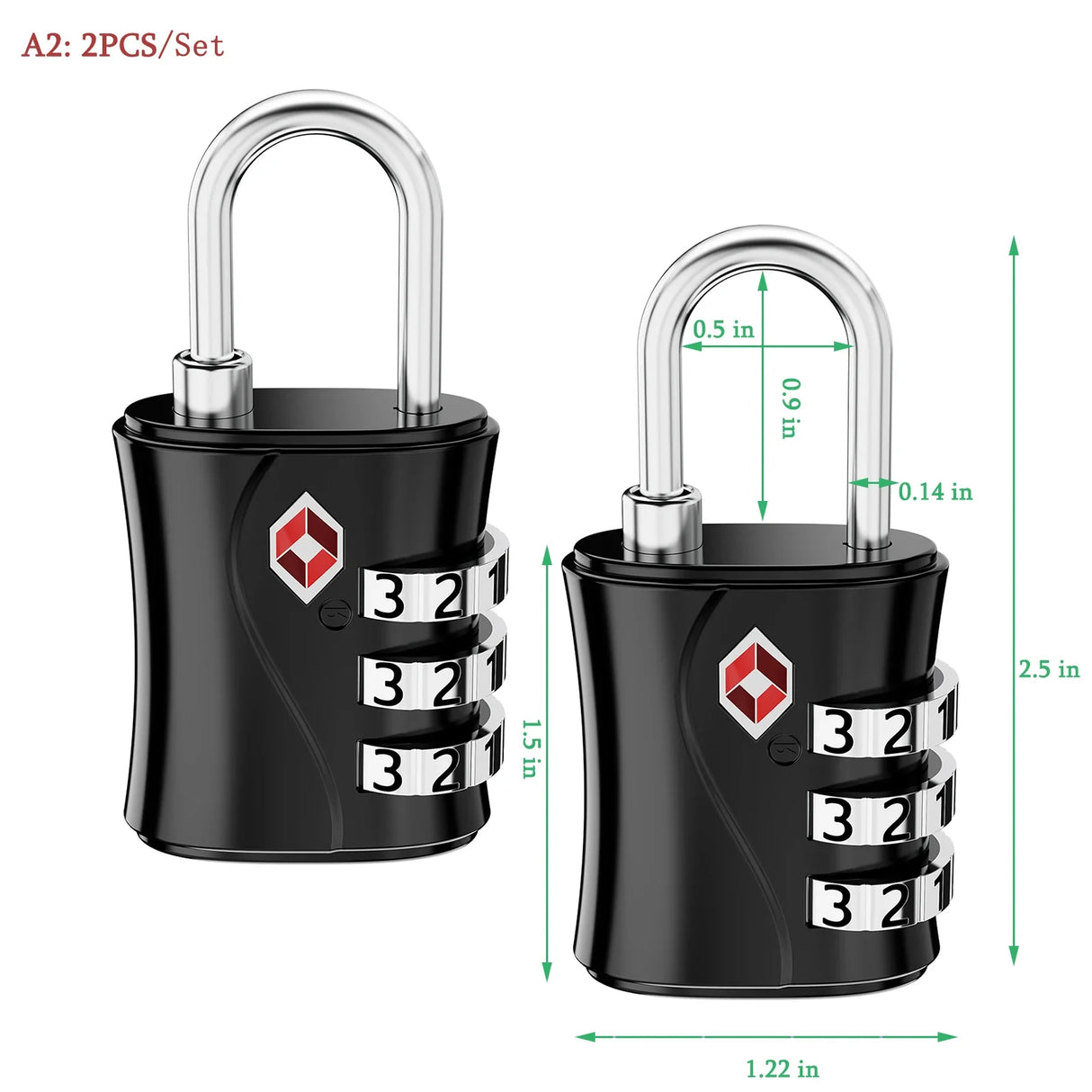 ORIA TSA Approved Luggage Padlocks 3-Digit Combination Travel Lock with Flexible Cable for Suitcase Backpack Laptop Bag Case