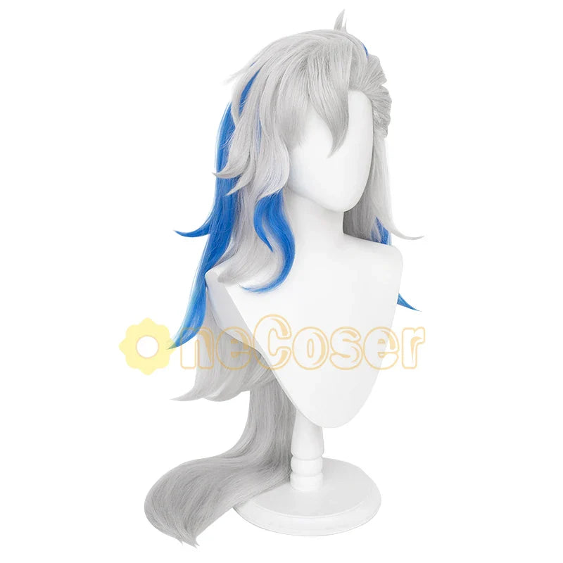 Neuvillette Cosplay Wig Game Genshin Impact Gray Mix Blue Hair Haipins Fontaine Heat-resistant Fiber Hair + Wig Cap Halloween