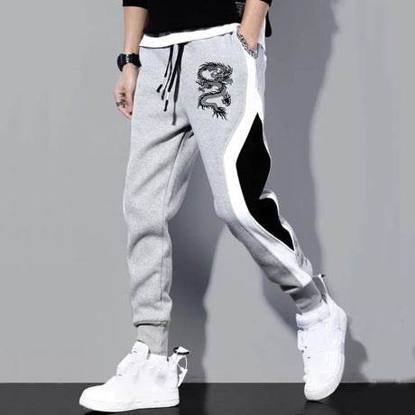 New Men Casual Drawstring dragon print Pants Jogger Pants Sweatpants Running Pants Sweatpants for Men