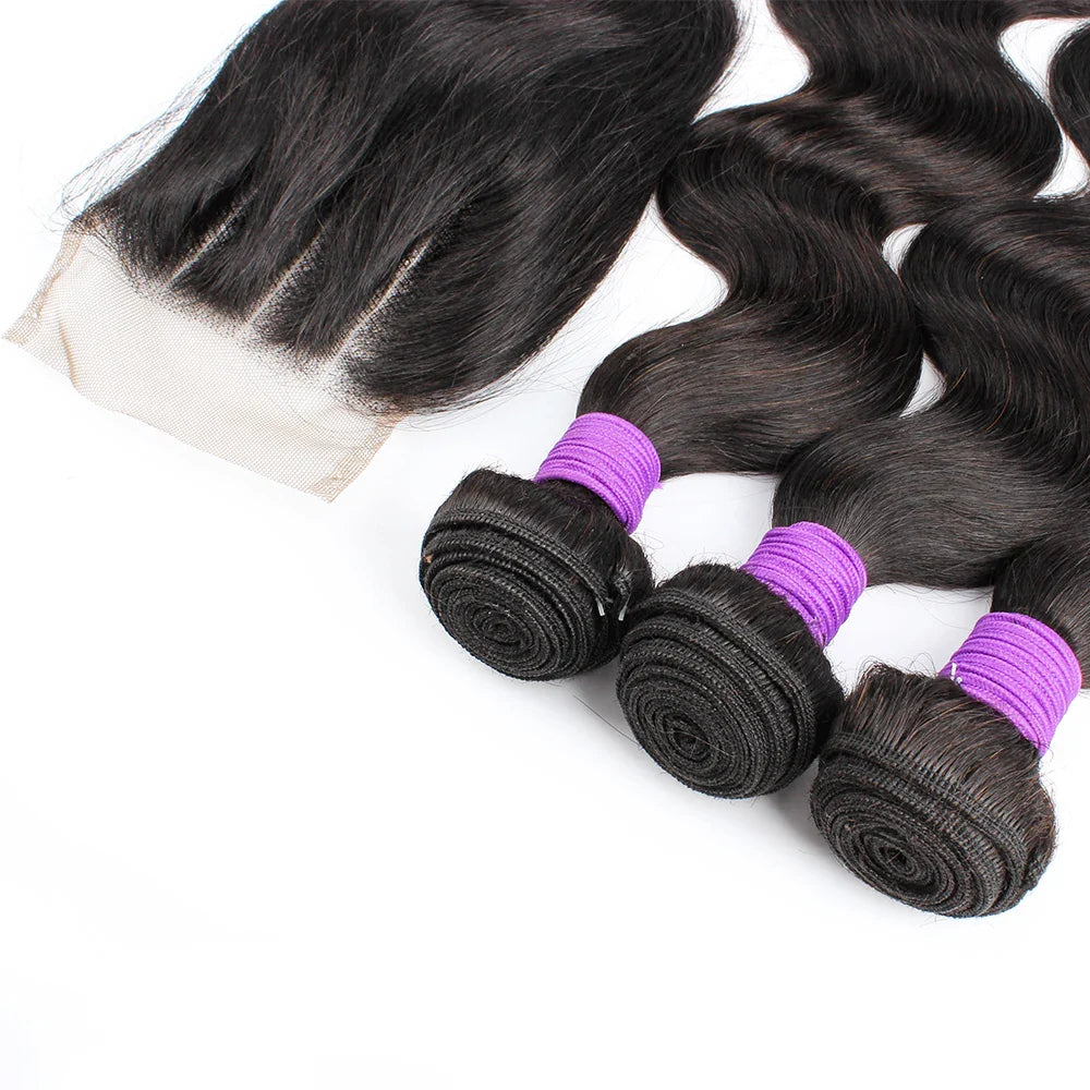 Body Wave 3 Bundles With 4x4 Lace Closure 200g/lot Natural Color Remy Indian Human Hair Extension 4*4 Swiss Lace Closures