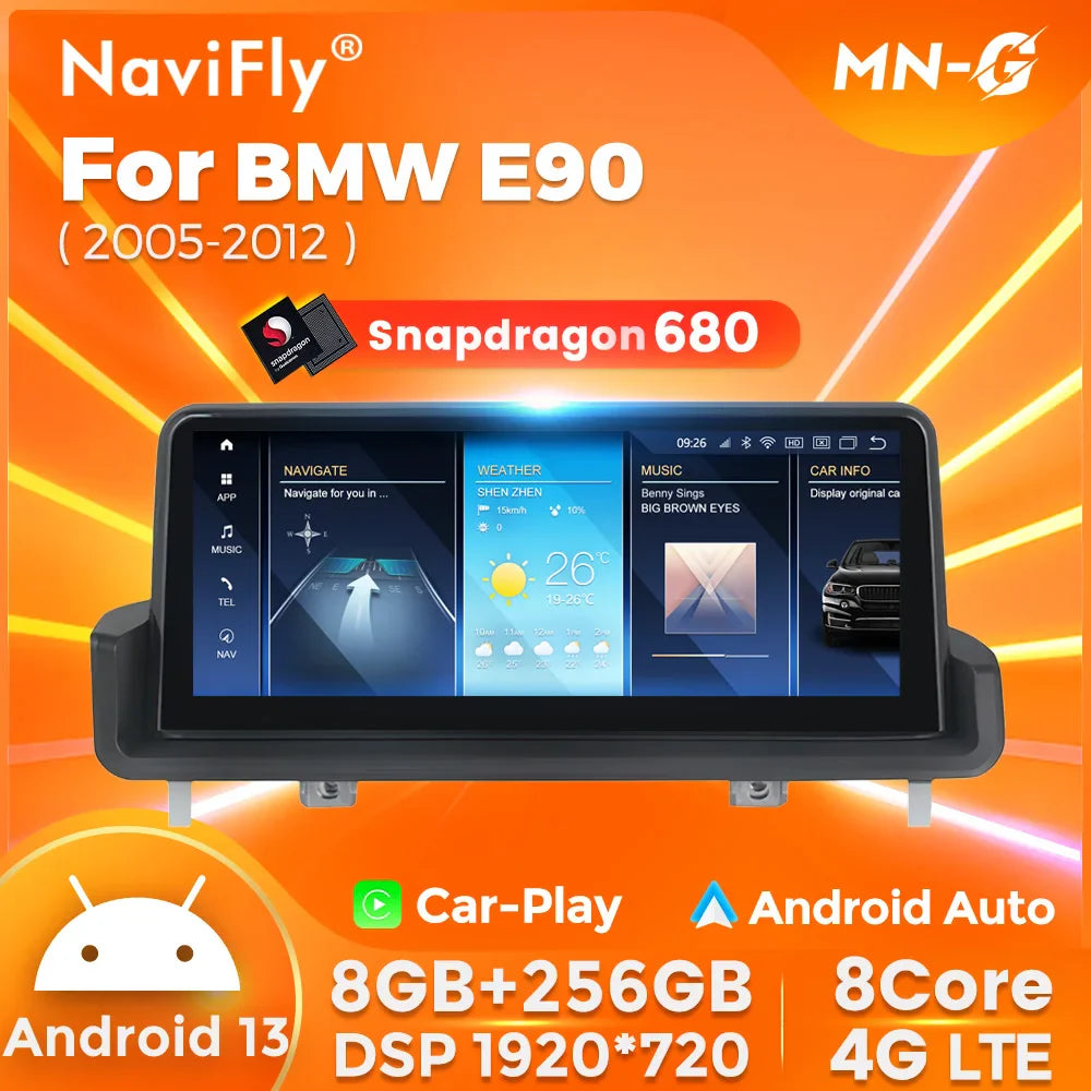 NaviFly 2024 New KSW For BMW 3 Series E90 E91 E92 2005 - 2012 Car Intelligent System Android 13 Snapdragon 680 8GB 256GB Carplay