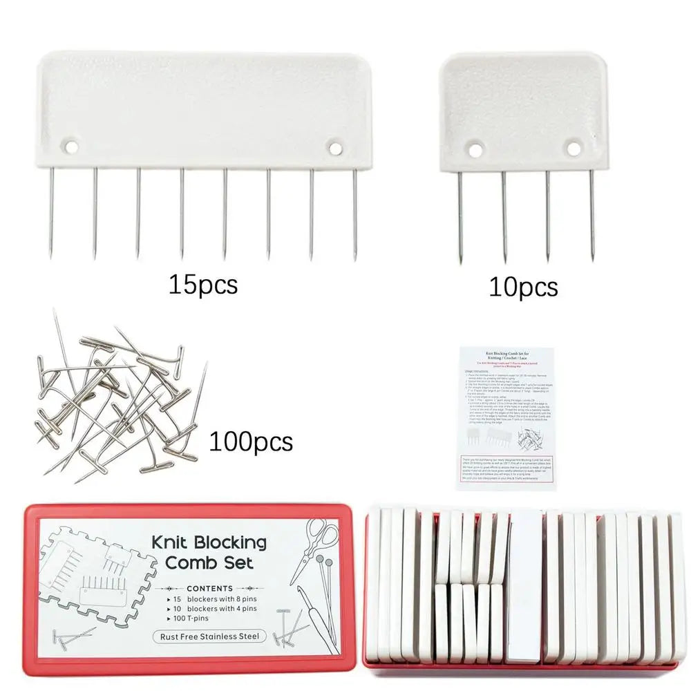 Knit Blockers Set Stainless Steel Knitting Blocking Mats and Pins with 2 Different Sizes for DIY Knit Crocheting Supplies