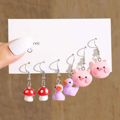 17KM Cartoon Frog Duck Earrings Set Animal Butterfly Cute Dangle Earrings for Women Geometric Bear Cloud Earring Trendy Jewelry