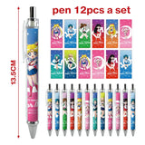 12pcs Anime Figure Sailor Moon Kawaii Cartoon Peripheral Ballpoint Pen Animation Derivatives Student Stationery Festival Gift