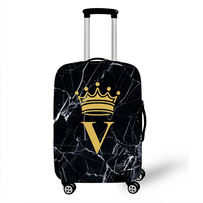 Fashion Black Marble Crown Letter Luggage Cover Travel Letter A Z Crown Suitcase Covers Elastic Trolley Case Protective Cover