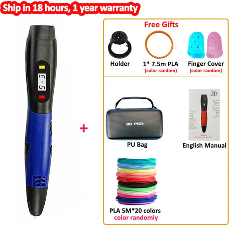 Creative 3D Drawing Pen for Kids - Adjustable Speed, LCD Display, Compatible with PLA Filament - Perfect DIY Art Gifts!