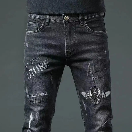 New Jeans Slim Streetwear 90s Hip Hop Skinny Graphic Designer Clothes Original Cowboy Casual Stretch Embroidery Trousers for Men