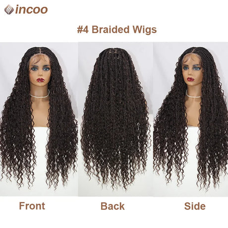 613 Blonde Bohemian Box Braids Wigs Full Lace Front Wigs Knotless Braided With Curly Synthetic Hair Wig Goddess Locs Braided Wig