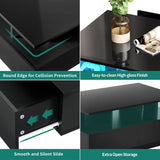 LED coffee table with storage, living room high gloss LED coffee table, small center table with open display stand