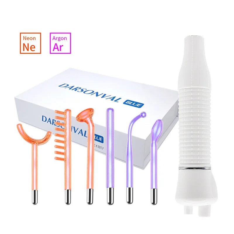 High Frequency Electrode Wand With 6PCS Neon&Argon Therapy Wand Electrotherapy Glass Tube Acne Spot Remover Beauty Face Machine