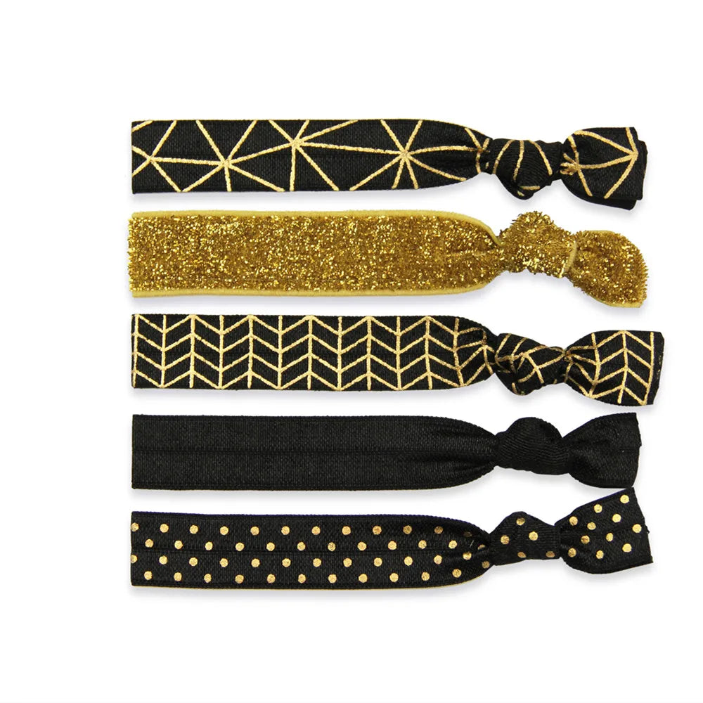 5 Packs Knotted Hair Tie Geometry Polka Dot FOE Elastic Hair Band Wholesale Ponytail Holder Headwear Available