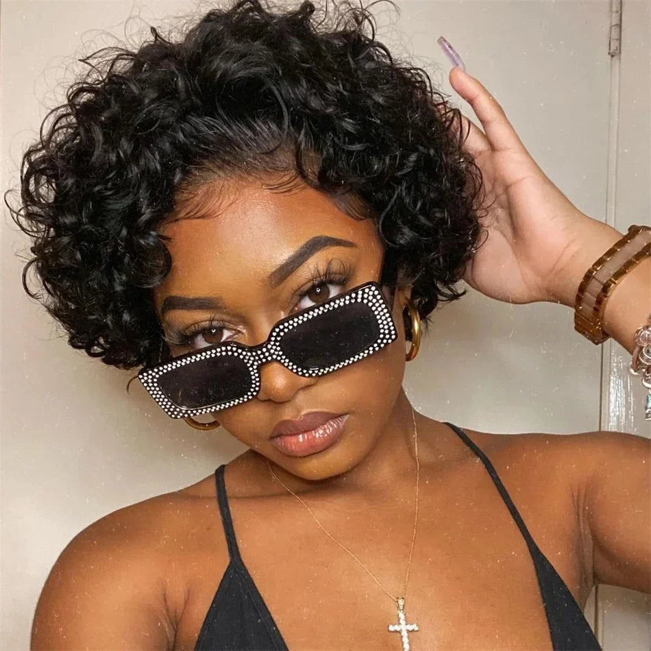 Pixie Cut Wig Short Bob Curly Human Hair Wigs Cheap 13X1 Transparent Lace 99J Burgundy Water Deep Wave Lace Front Wig For Women