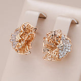 Kinel New 585 Rose Gold With Natural Zircon Dangle Earrings Fashion Glossy Vintage Flower Ethnic Bride Daily Fine Jewelry