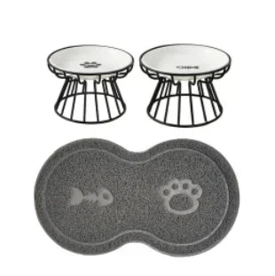 Water Cats Ceramic Stand Accessories Doggie Bowl Outdoor Feeding Pet Treats Drinking Raised Supplies for &amp.dogs Cat Food