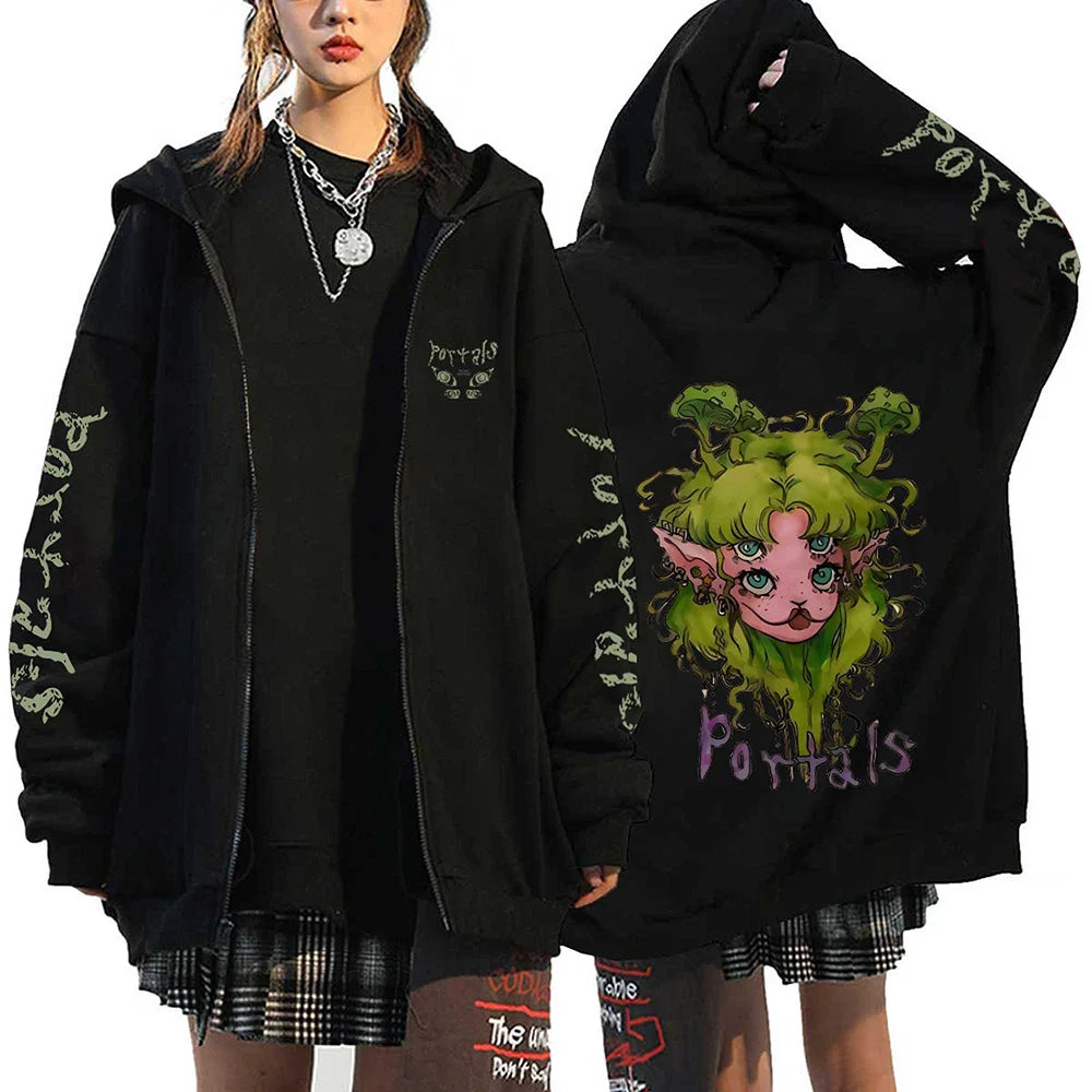 Melanie Martinez Portals Tour Zipper Hoodies Harajuku Casual Hooded Sweatshirts Hip Hop Streetwear Men's Zip Up Jacket Y2K Coats