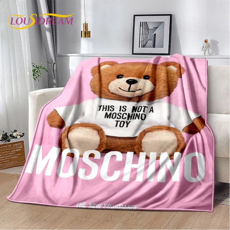 HD Cartoon Moschino Toy Bear 3D Blanket,Soft Throw Blanket for Home Bedroom Bed Sofa Picnic Travel Office Rest Cover Blanket Kid