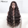 MIRACLE Synthetic Lace Front Wigs For Women Long Wavy 36 Inch Body Wavy Side Part Lace Front Wig Ombre Brown Blonde Cosplay Wig