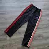 New style  Purple Stripe Needles Sweatpants Men Women White Embroidered Butterfly Awge Needles Drawstring Track Pants